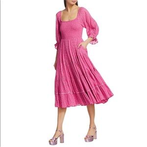 LoveShackFancy Rigby Pink Midi Dress Small